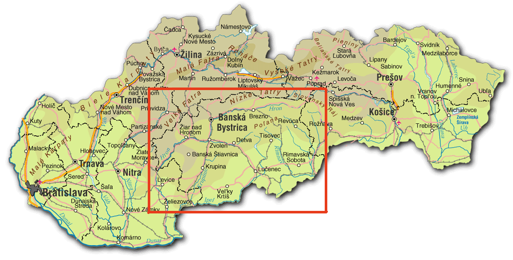 mapa Basko Bystrického kraje
