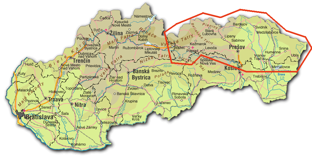 mapa Prešovského kraja