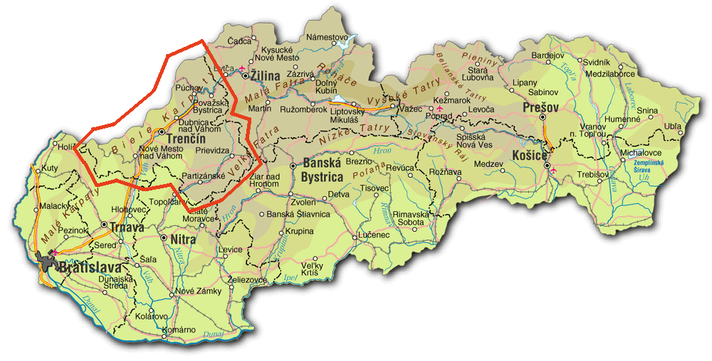 mapa Trenčianskeho kraja