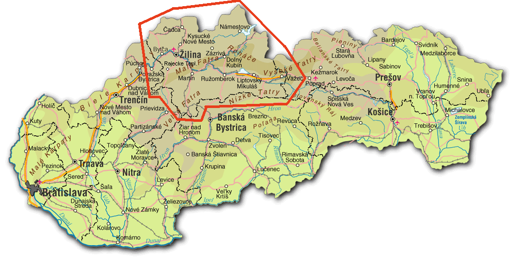 mapa Žilinského kraje
