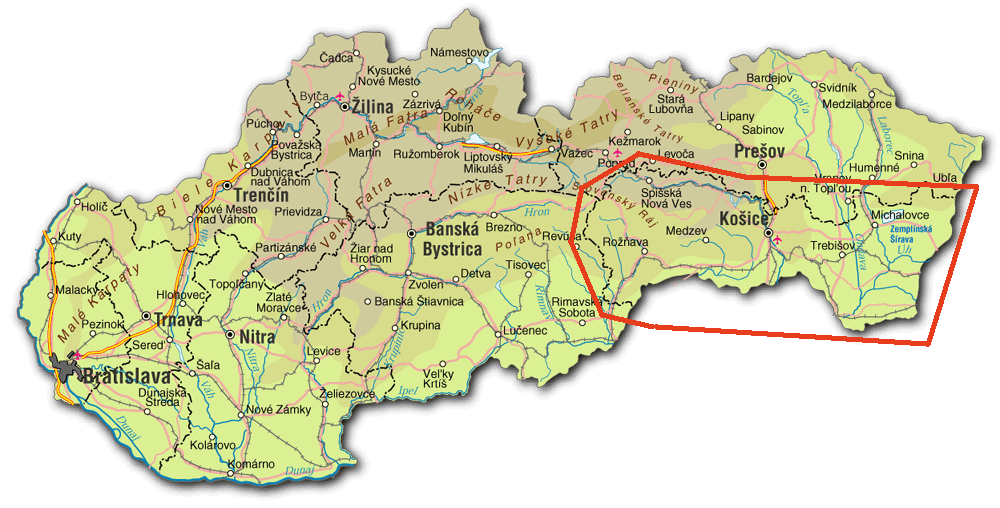 mapa Košického kraja